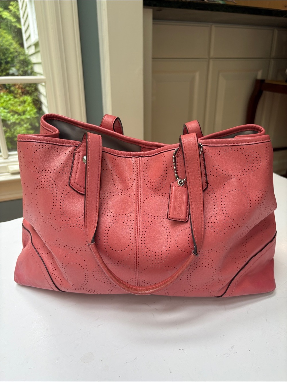 Coach Coral Pink Perforated Leather Tote - Beautiful!